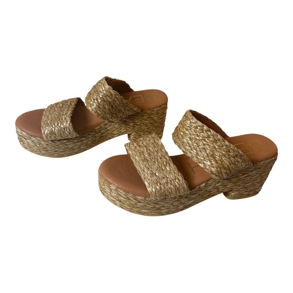 Beach by Matisse Ocean Ave Platform Sandals Size 8 M Braided Raffia Boho Neutral